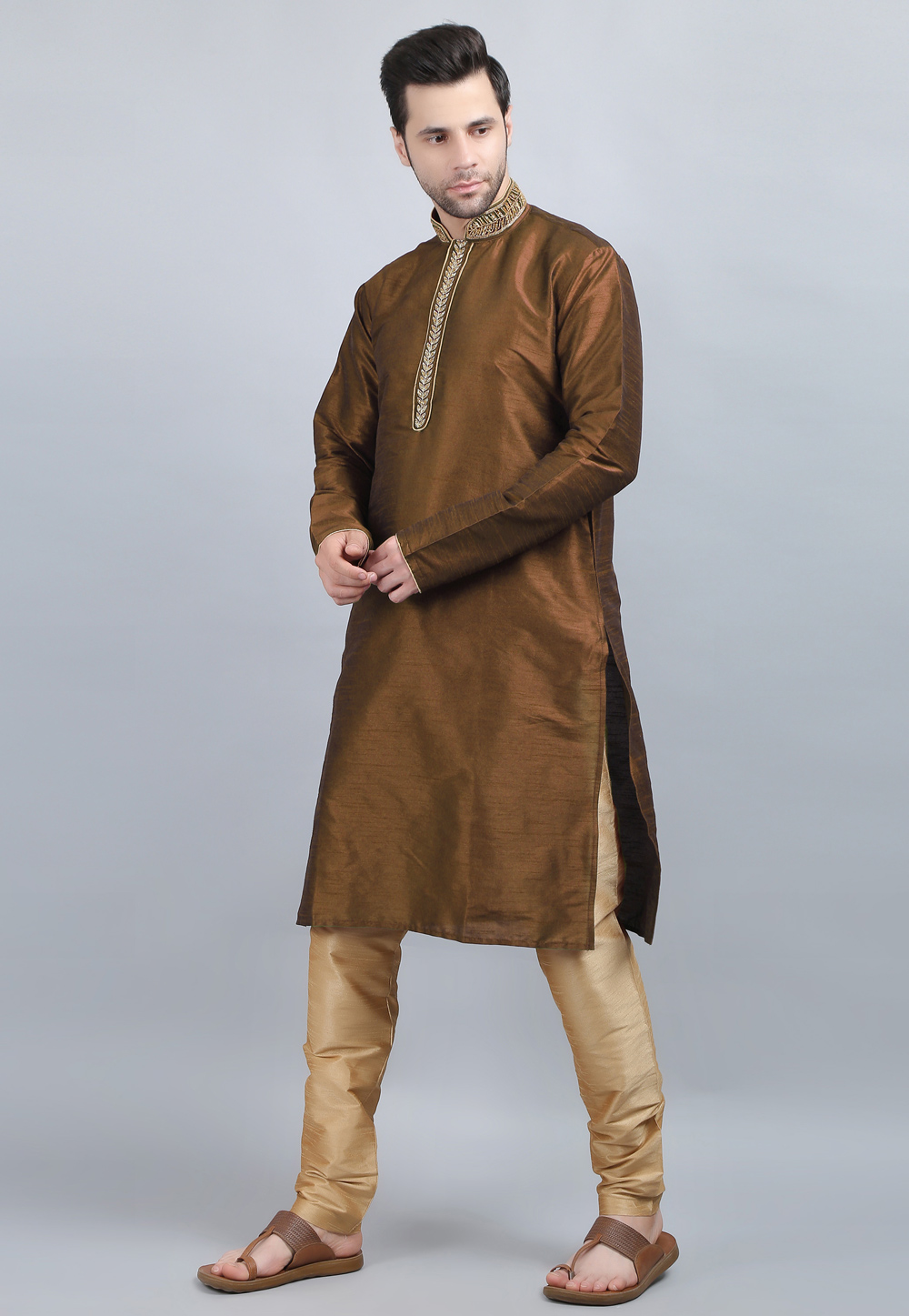 Mustard Dupion Silk Kurta Pajama 267888