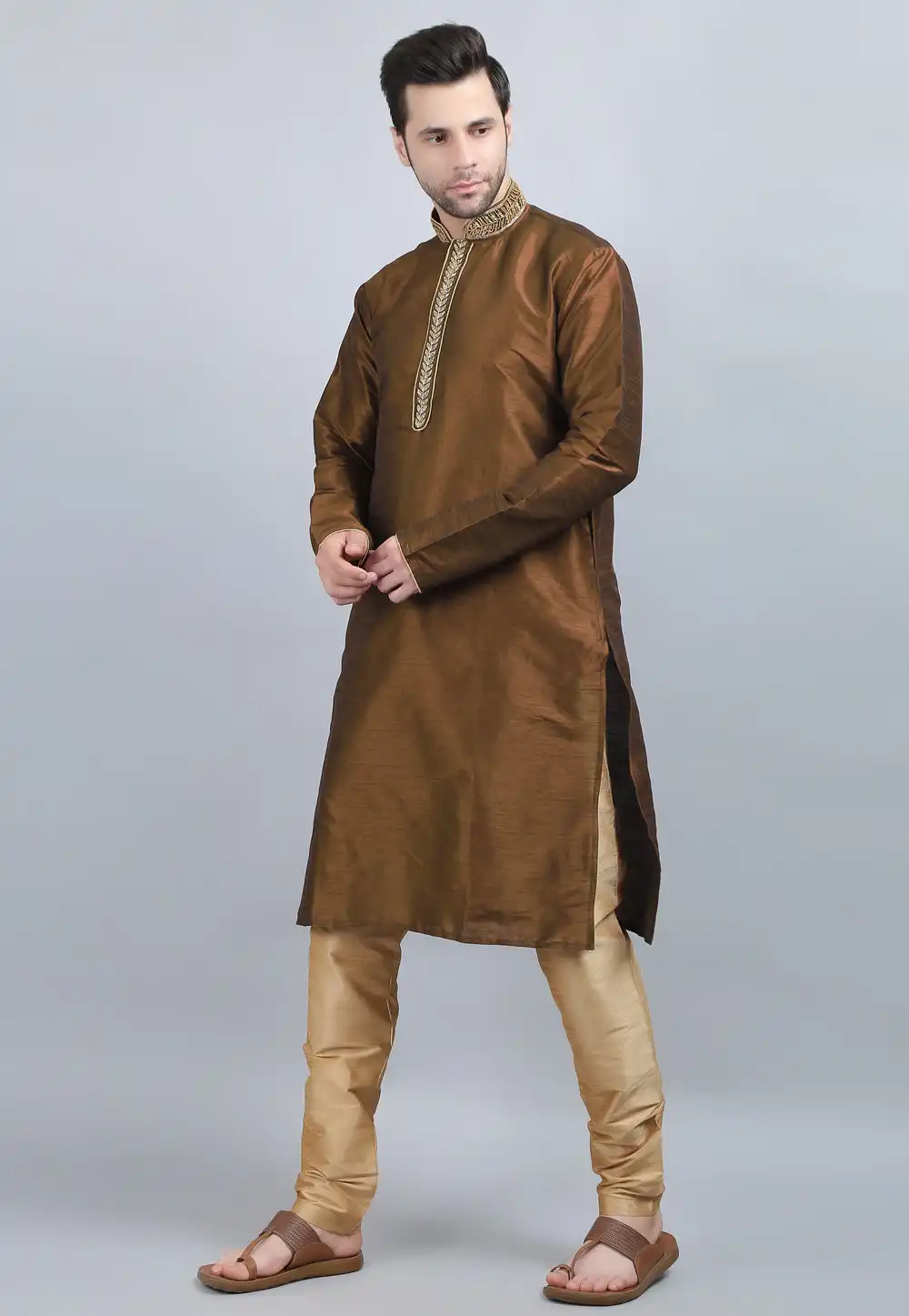 Mustard Dupion Silk Kurta Pajama 267888