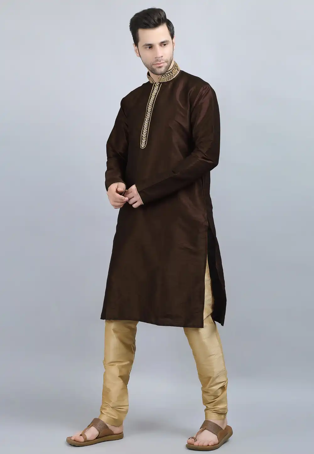 Brown Dupion Silk Kurta Pajama 267889