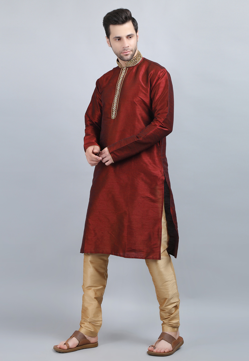 Maroon Dupion Silk Kurta Pajama 267890