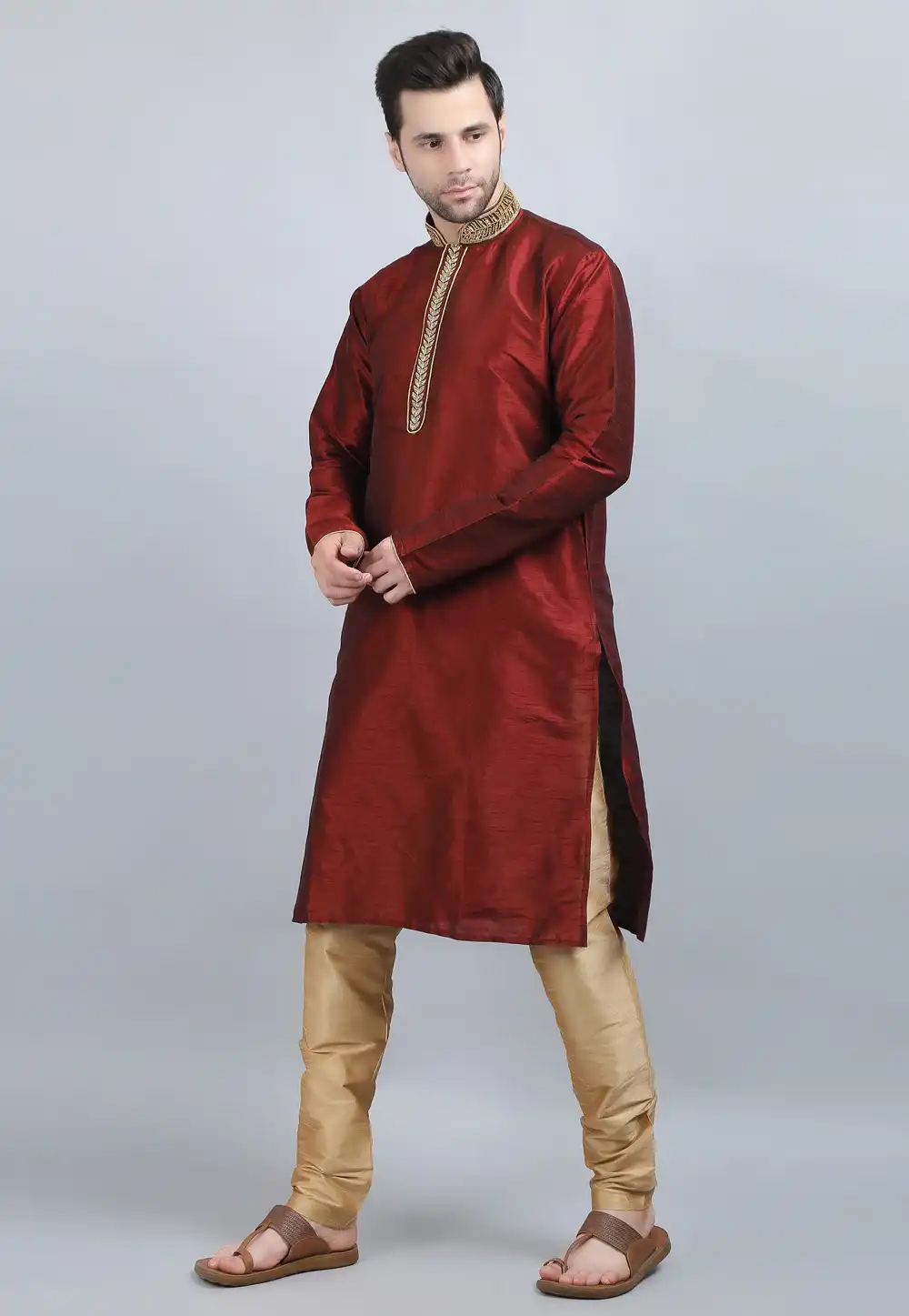 Maroon Dupion Silk Kurta Pajama 267890
