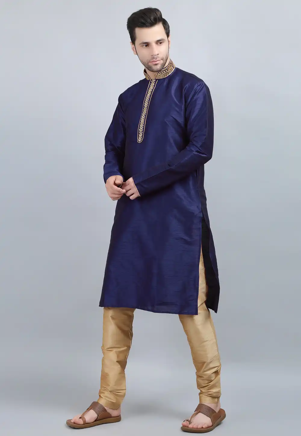 Navy Blue Dupion Silk Kurta Pajama 267891