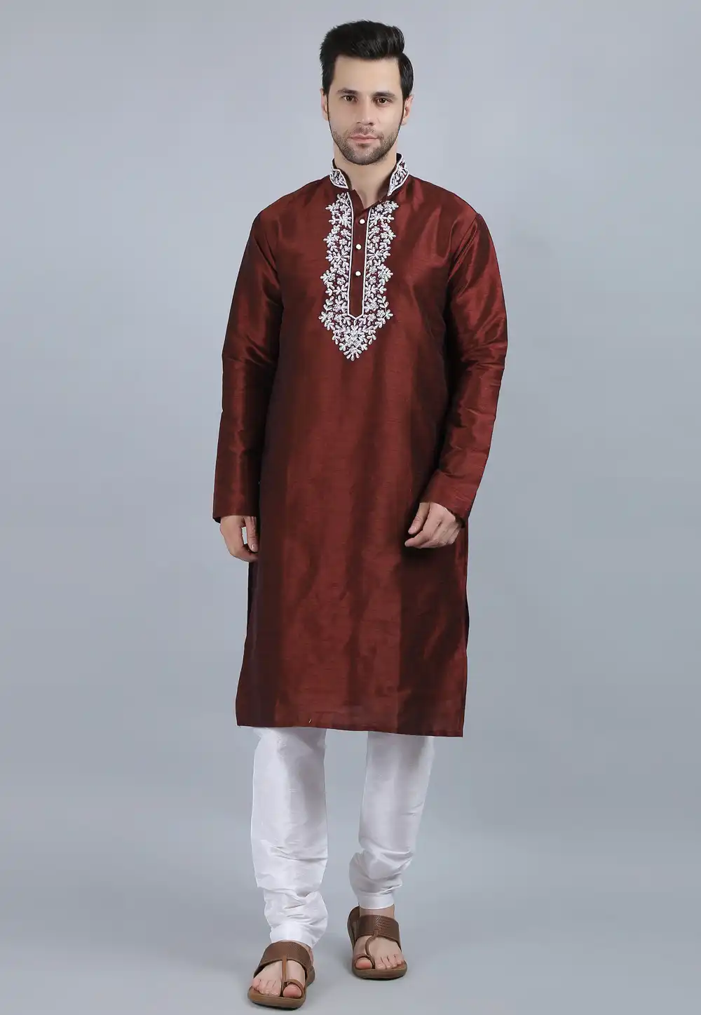 Maroon Dupion Silk Kurta Pajama 267893