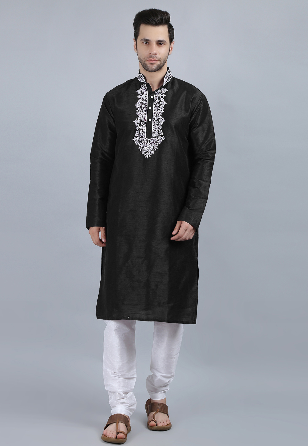 Black Dupion Silk Kurta Pajama 267897