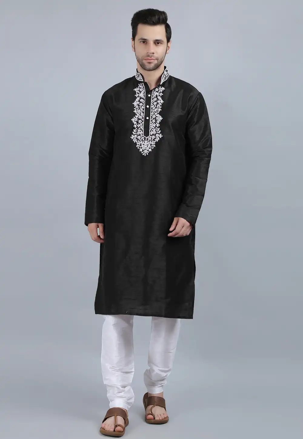 Black Dupion Silk Kurta Pajama 267897