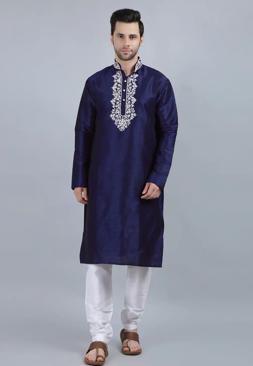 Navy Blue Dupion Silk Kurta Pajama 267899