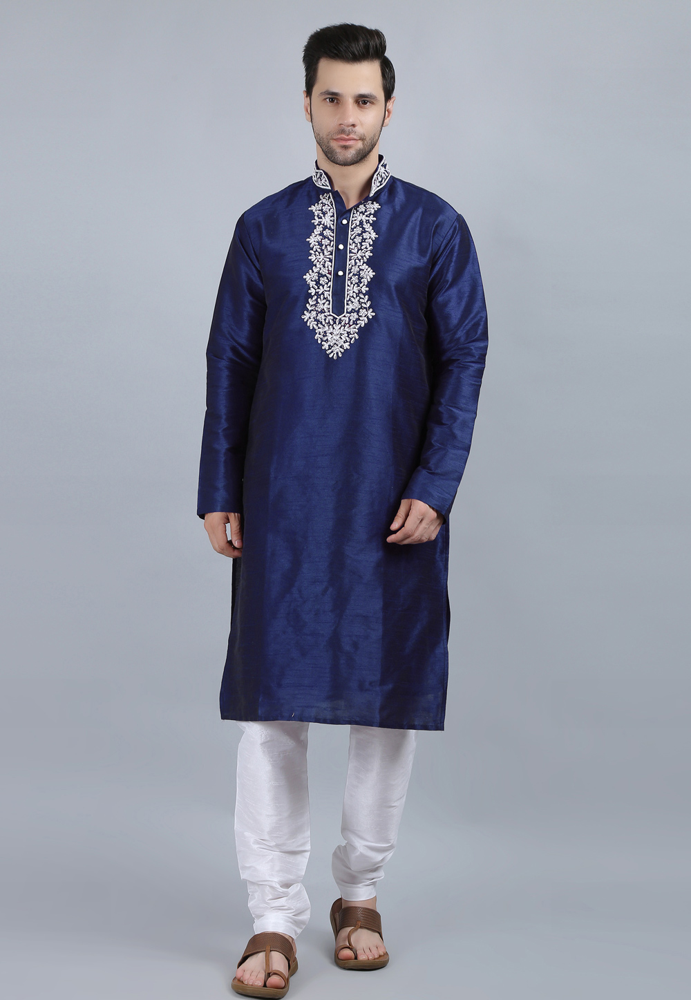 Navy Blue Dupion Silk Kurta Pajama 267900
