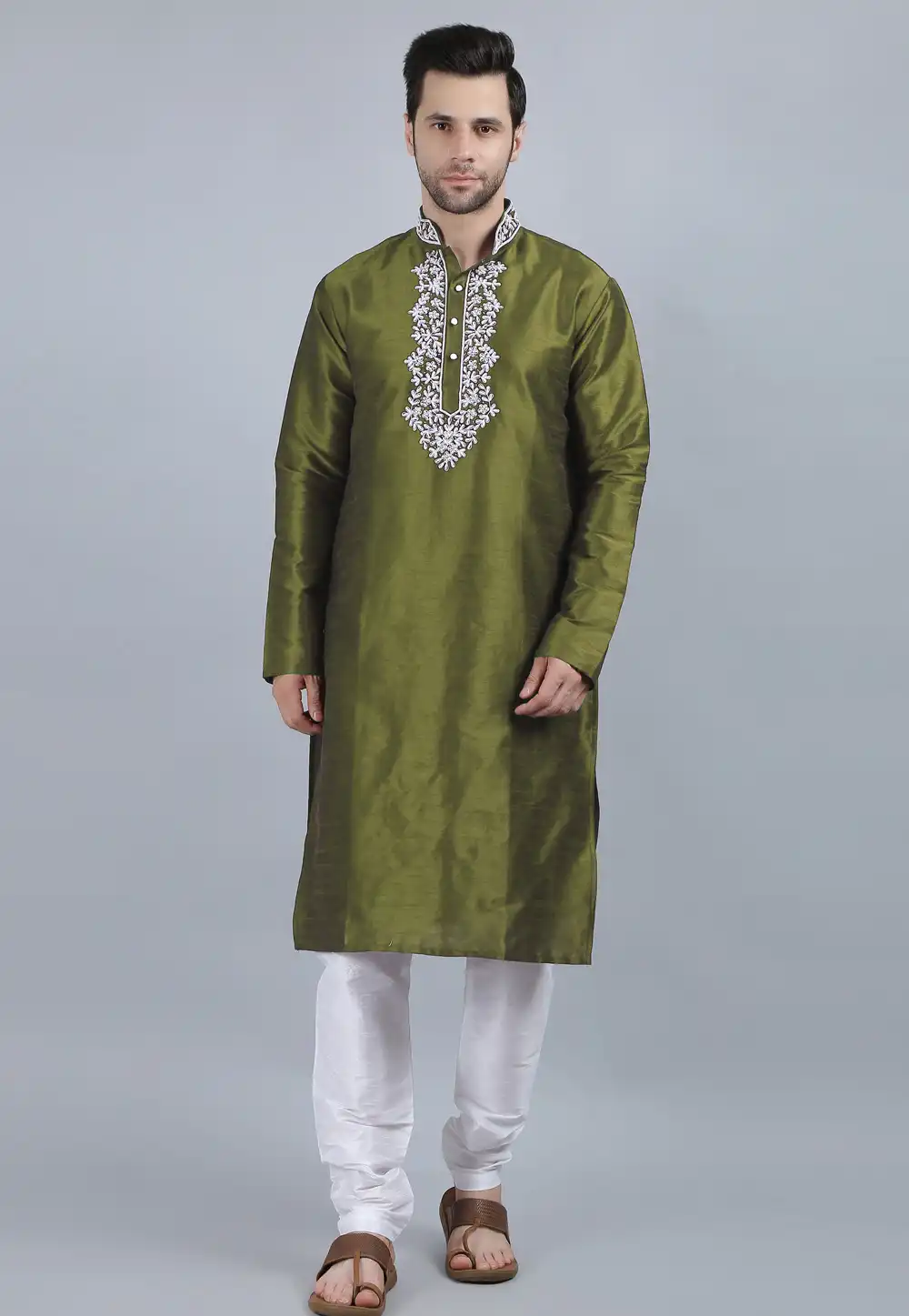Mehndi Dupion Silk Kurta Pajama 267902