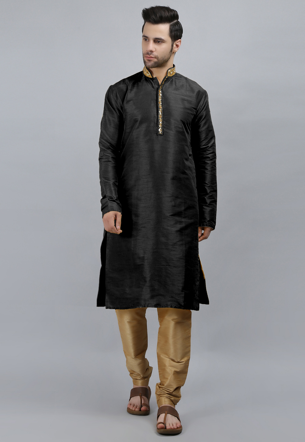 Black Dupion Silk Kurta Pajama 267903