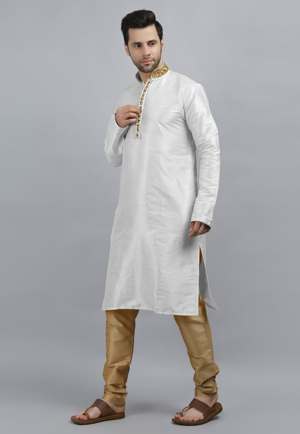 White Dupion Silk Kurta Pajama 267904