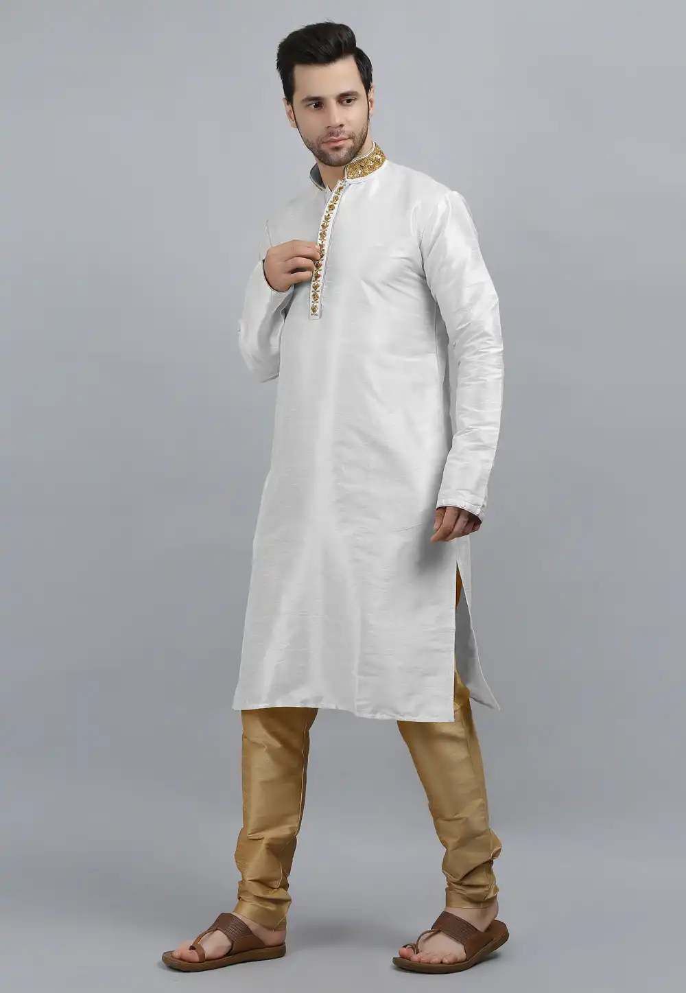 White Dupion Silk Kurta Pajama 267904