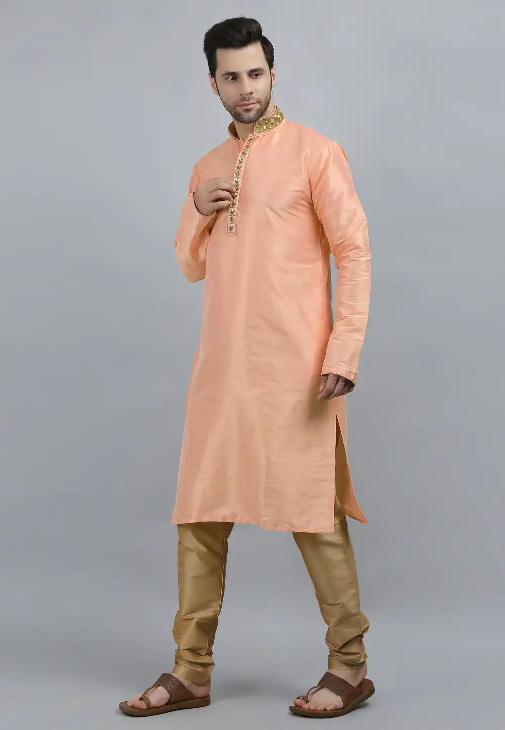 Peach Dupion Silk Kurta Pajama 267905