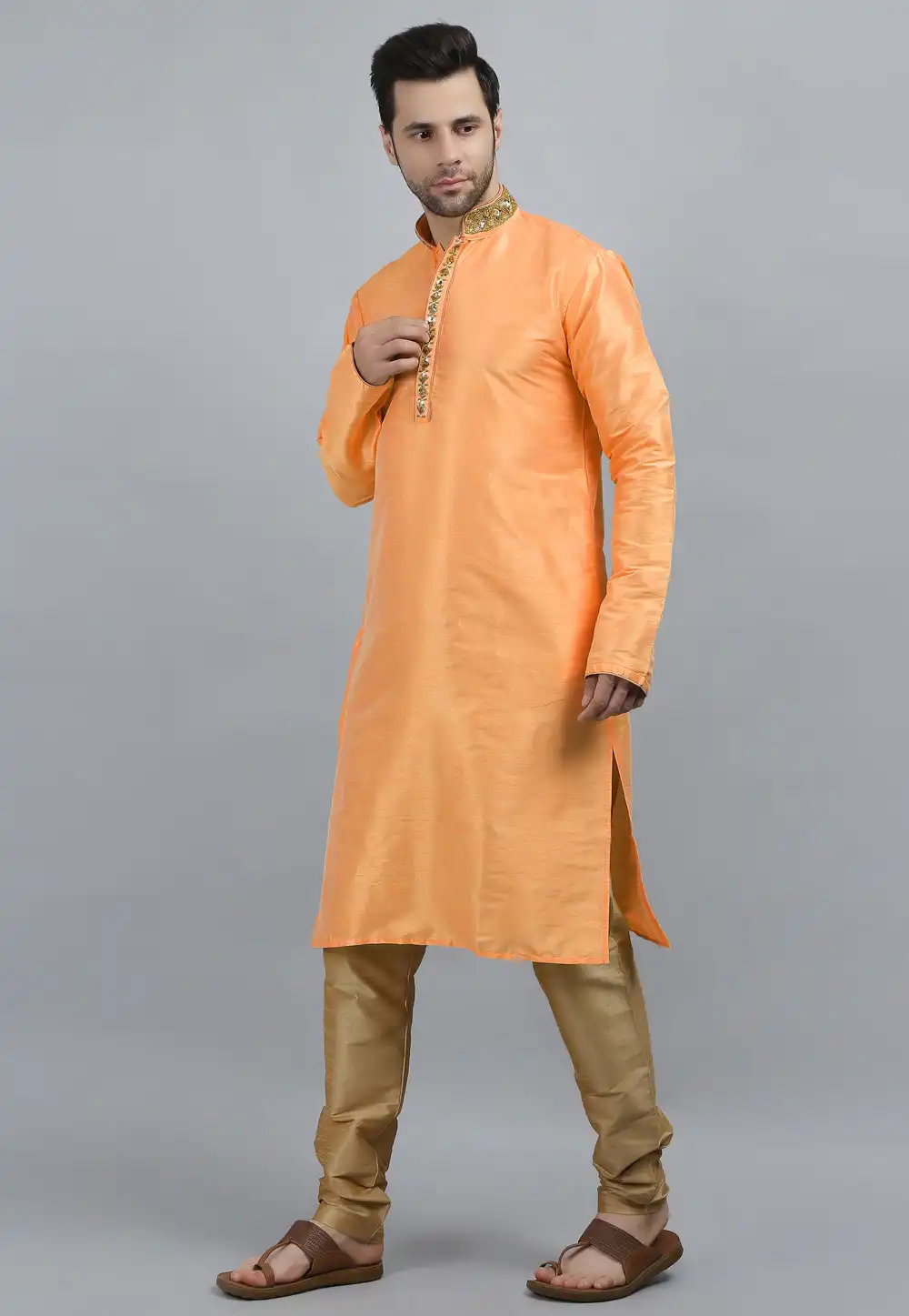 Orange Dupion Silk Kurta Pajama 267907