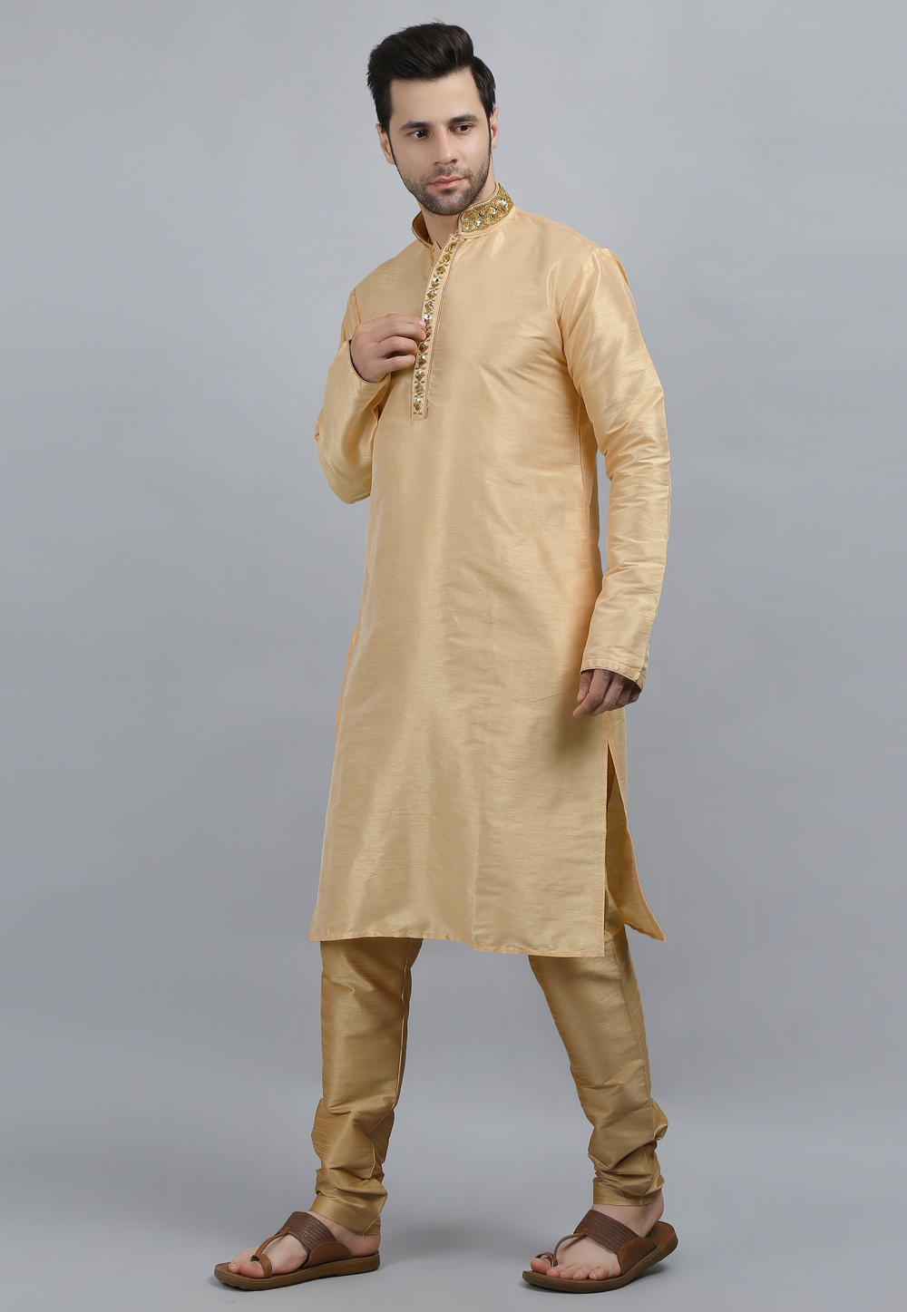 Beige Dupion Silk Kurta Pajama 267909