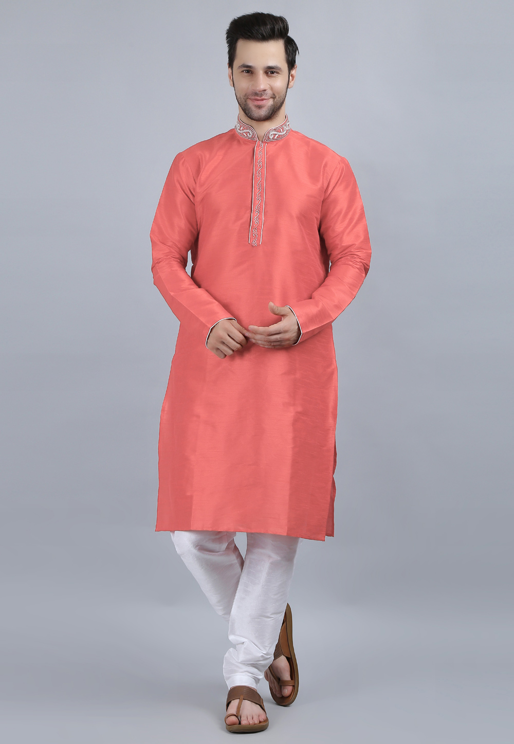 Pink Dupion Silk Kurta Pajama 267914