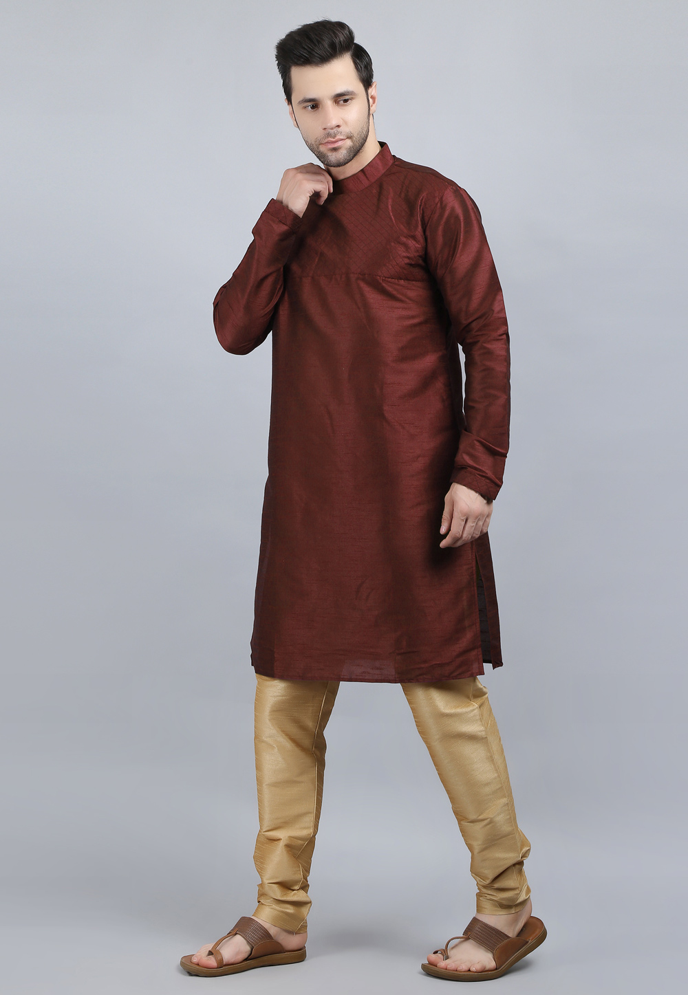 Rust Dupion Silk Kurta Pajama 267915