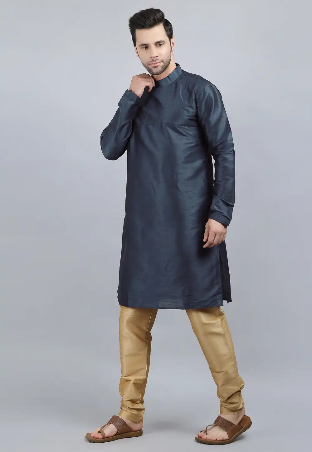 Teal Dupion Silk Kurta Pajama 267916