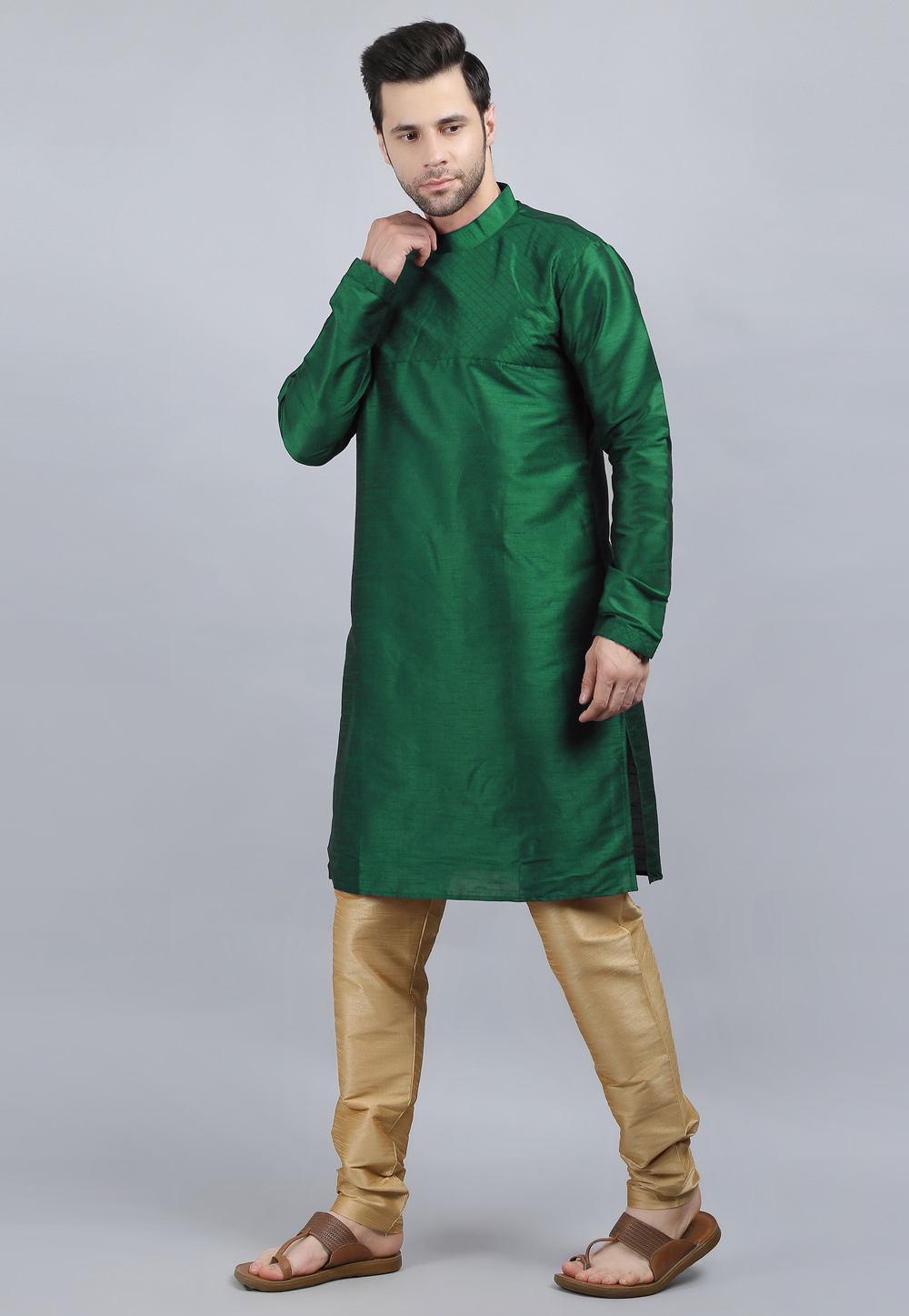 Green Dupion Silk Kurta Pajama 267918