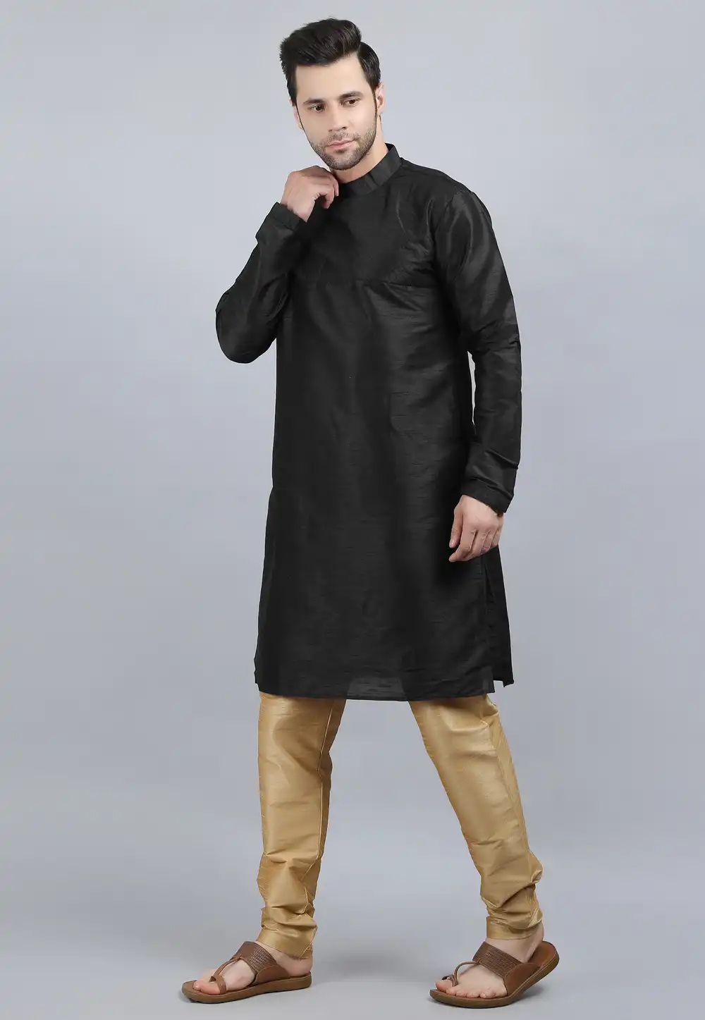Black Dupion Silk Kurta Pajama 267919