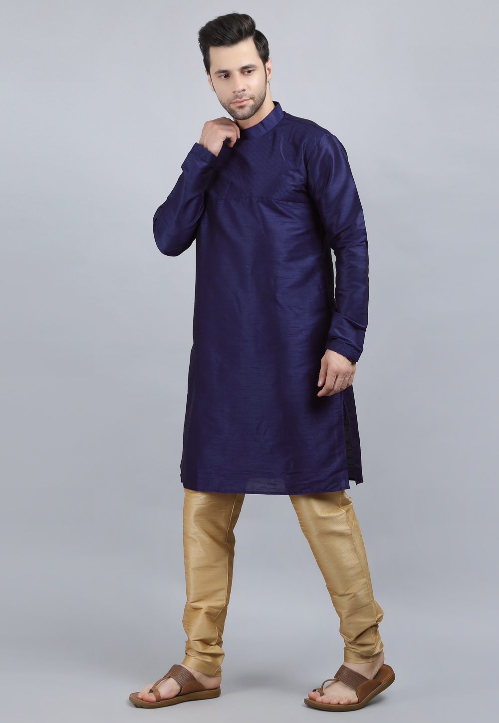 Navy Blue Dupion Silk Kurta Pajama 267921