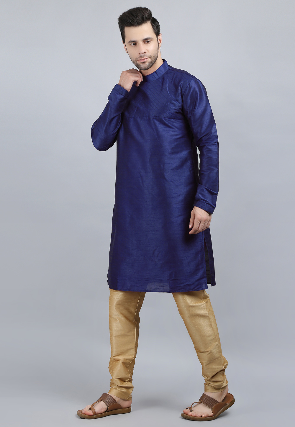 Navy Blue Dupion Silk Kurta Pajama 267922