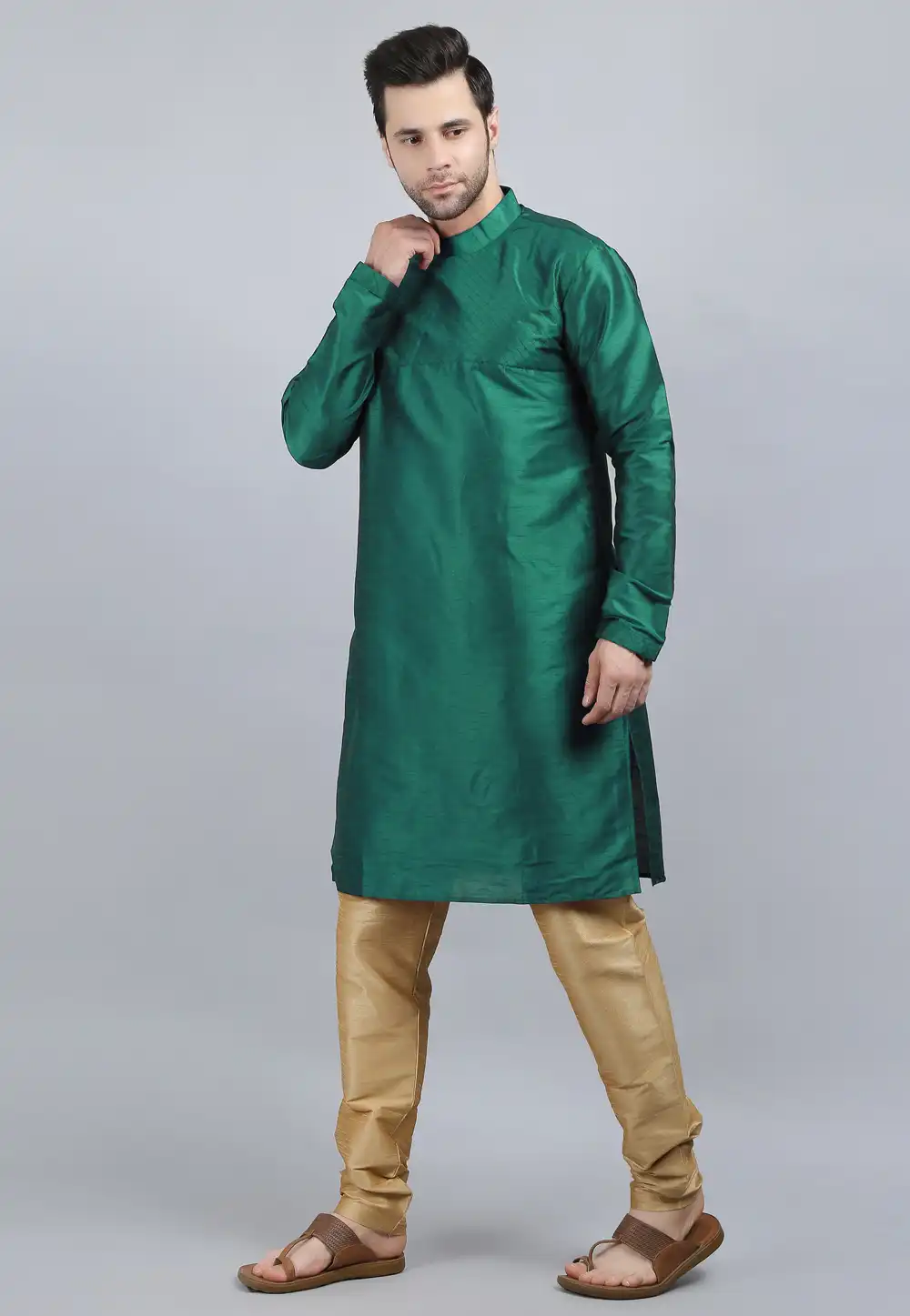 Green Dupion Silk Kurta Pajama 267923