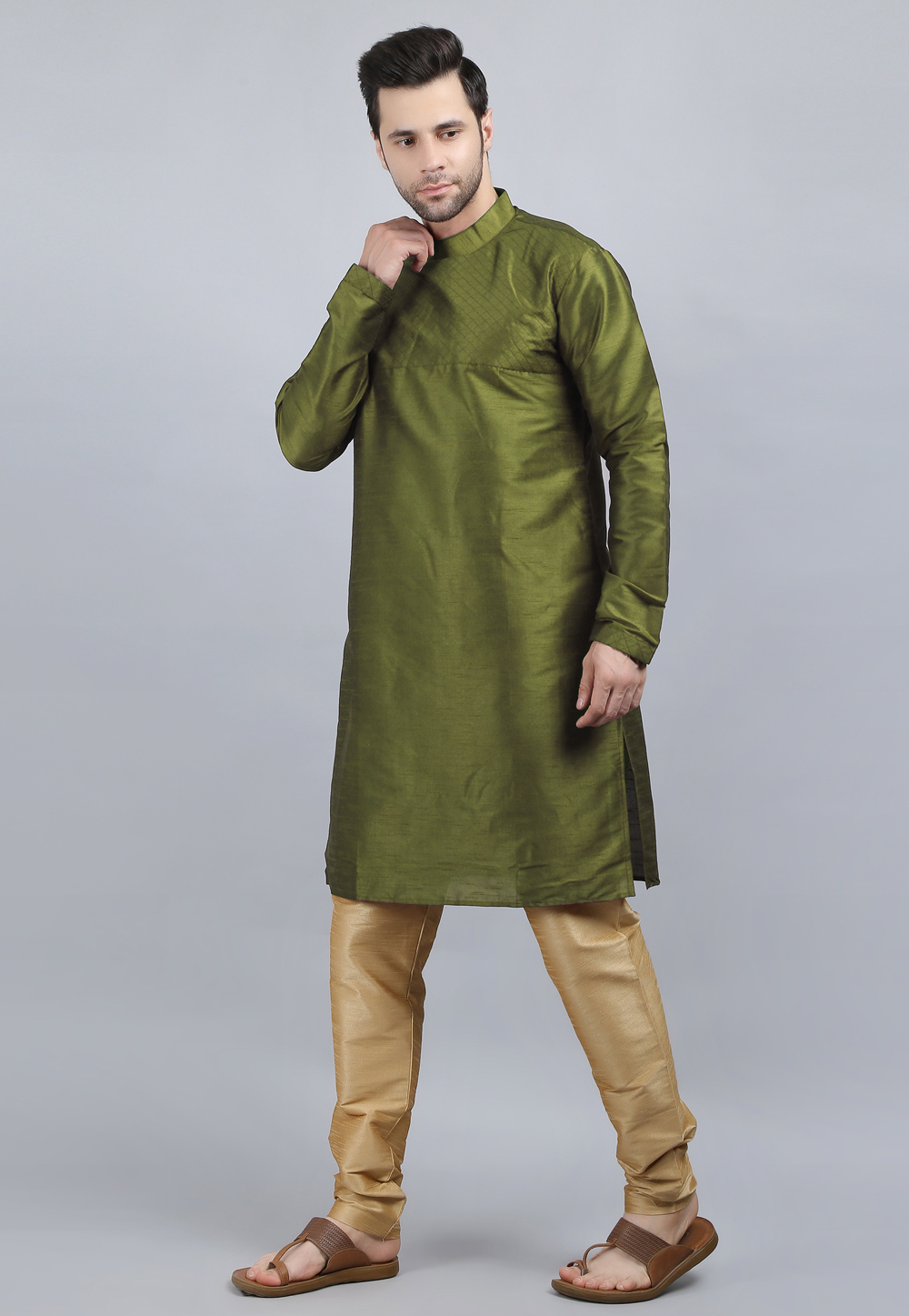 Mehndi Dupion Silk Kurta Pajama 267924