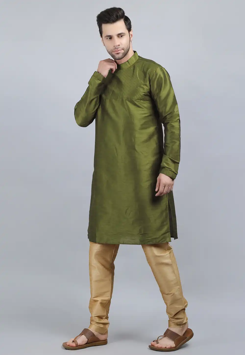 Mehndi Dupion Silk Kurta Pajama 267924