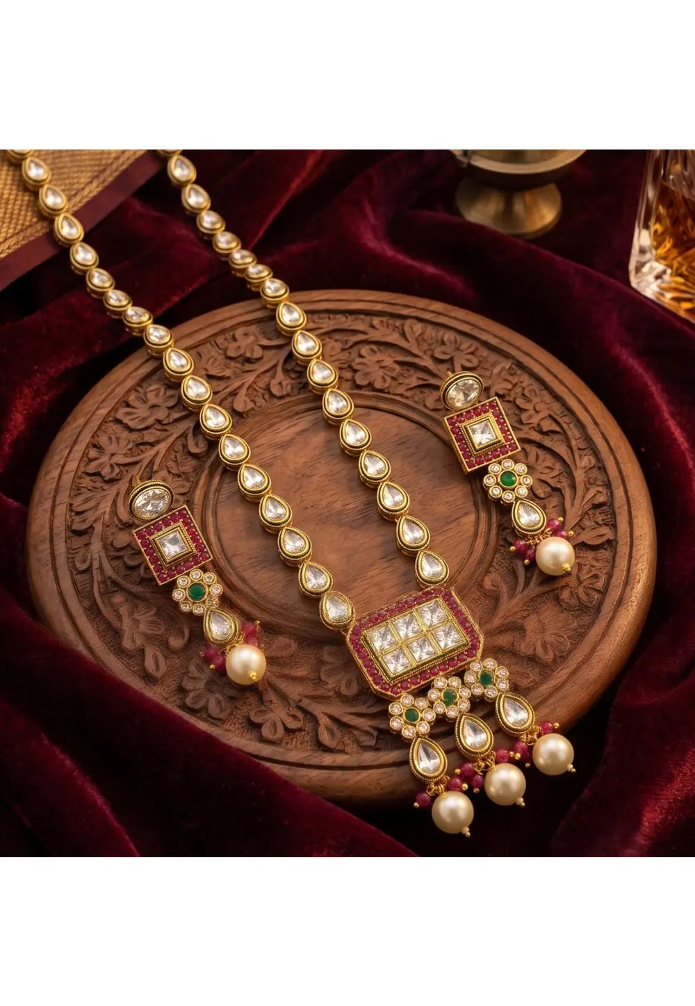 Magenta Alloy Necklace With Earrings 330968