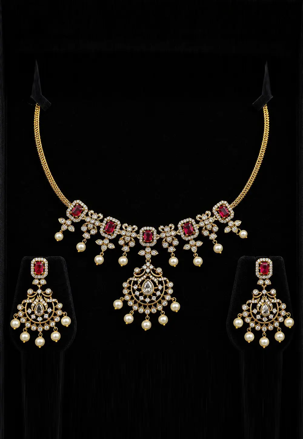 Magenta Alloy Necklace With Earrings 334077