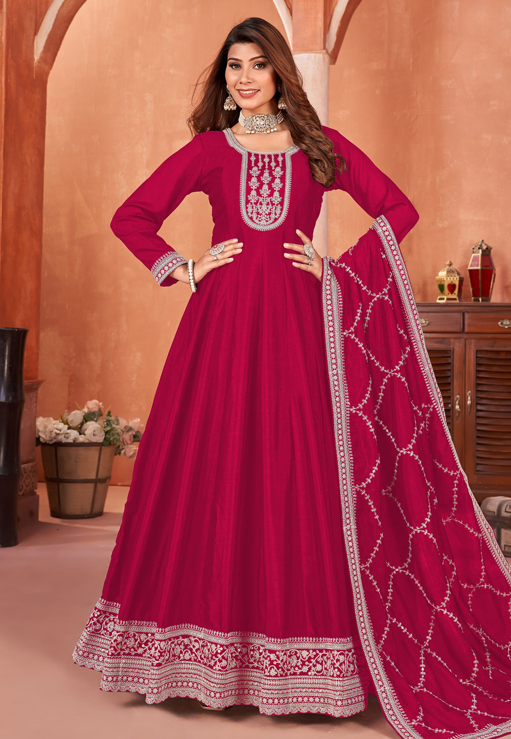 Magenta Art Silk Anarkali Suit 285631