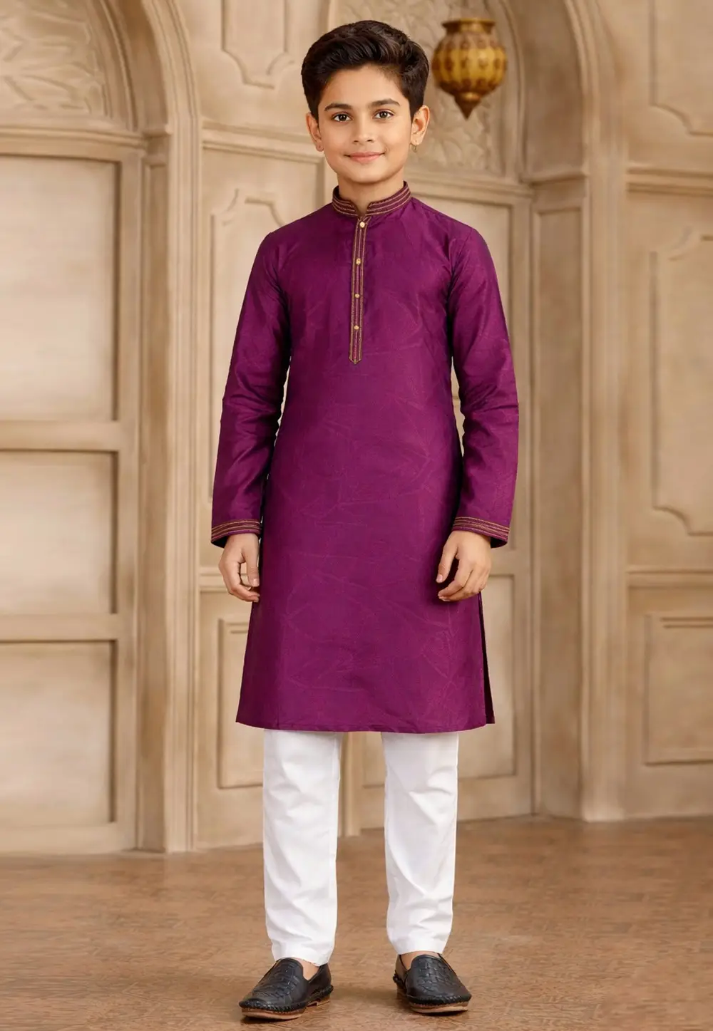 Magenta Art Silk Boys Kurta Pajama 335777