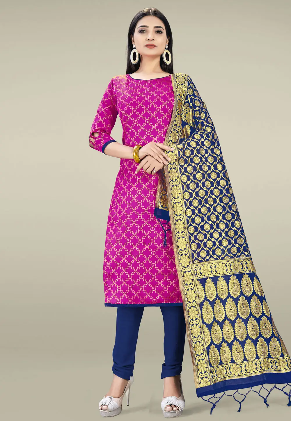 Magenta Art Silk Churidar Suit 332130