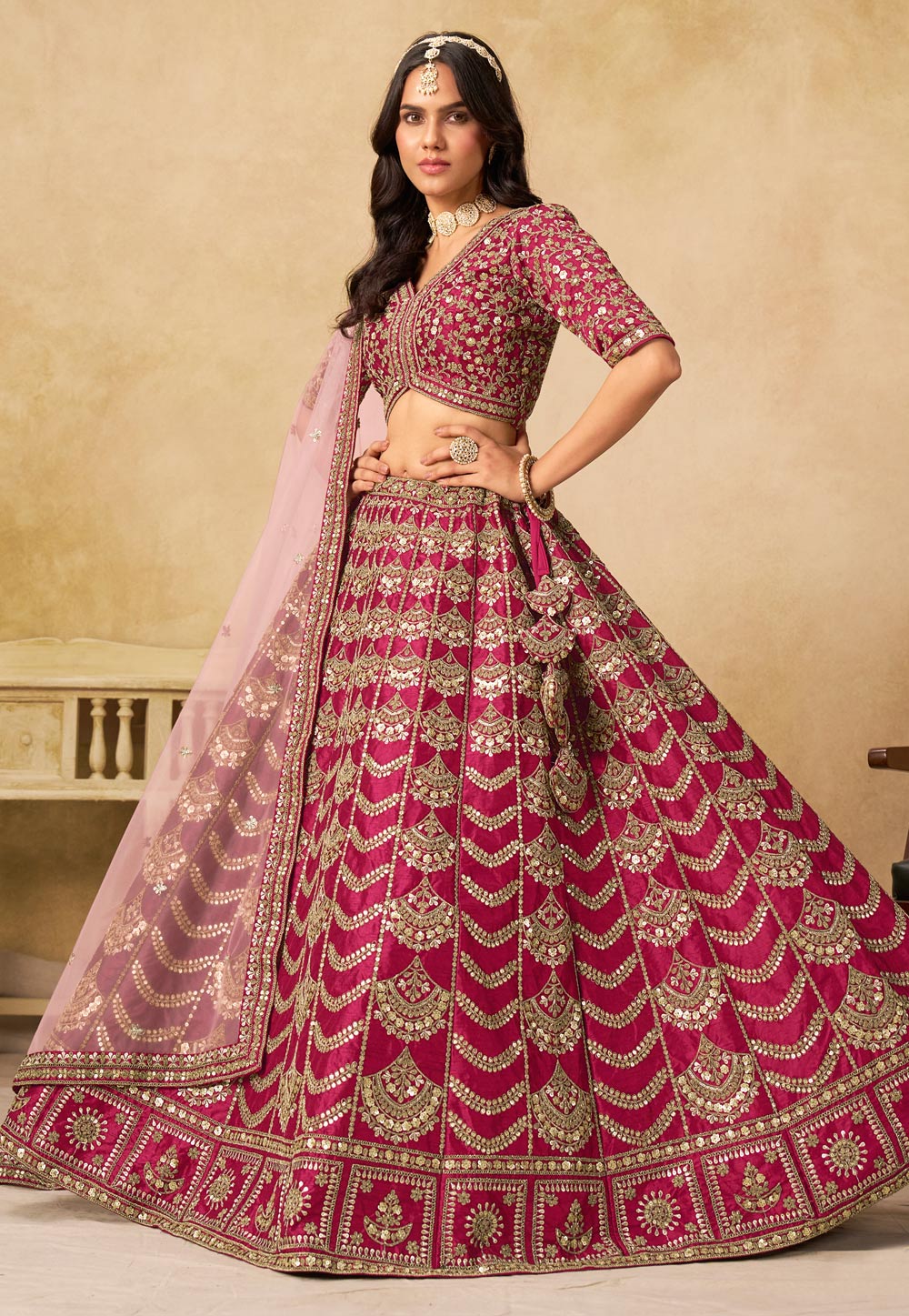 Magenta Art Silk Circular Lehenga Choli 319193