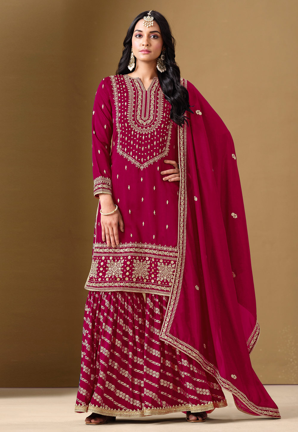 Magenta Art Silk Gharara Suit 306893