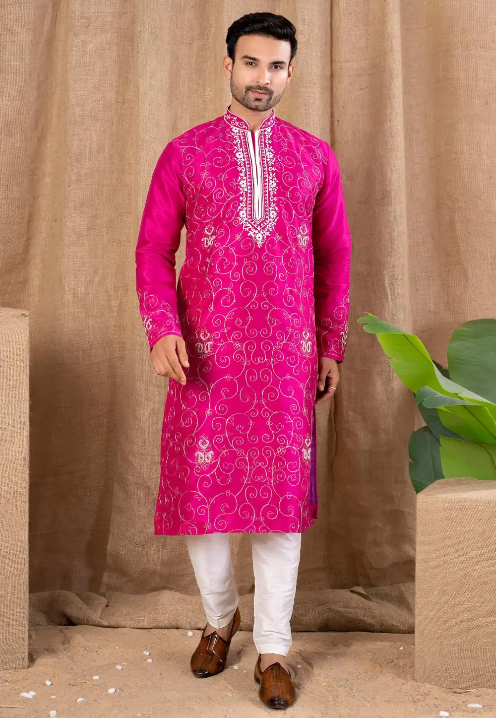 Magenta Art Silk Kurta Pajama 316446