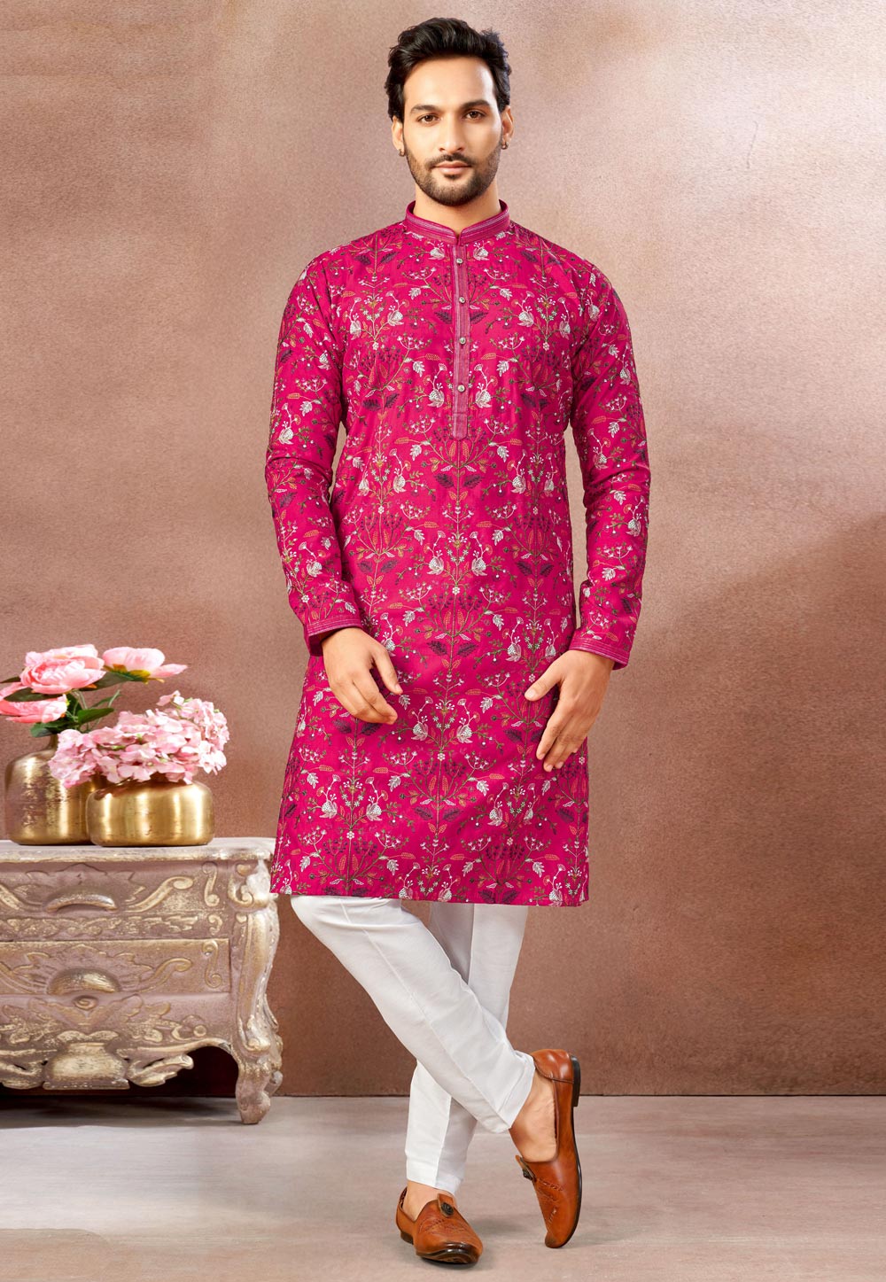 Magenta Art Silk Kurta Pajama 322466