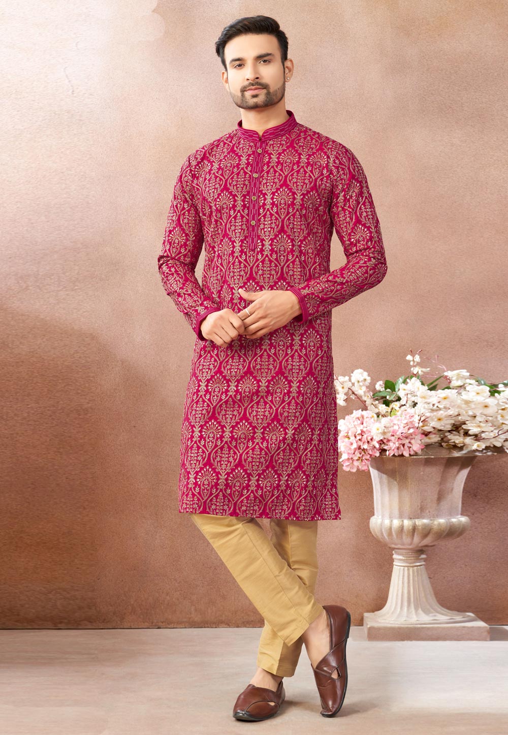 Magenta Art Silk Kurta Pajama 322470