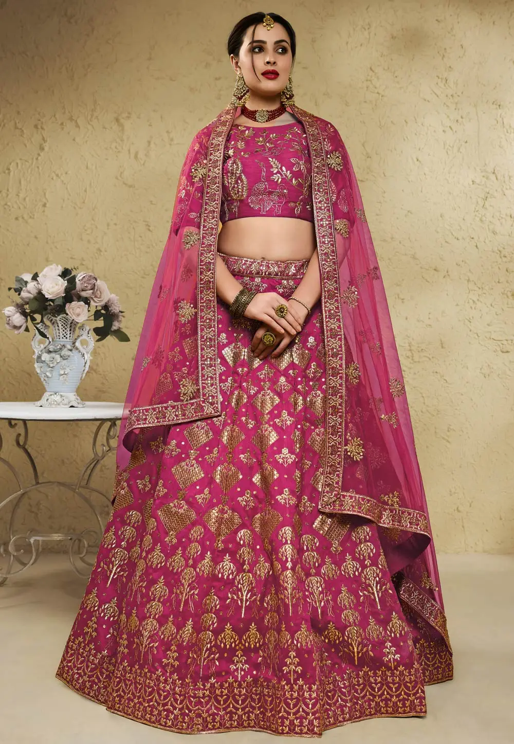 Magenta Art Silk Lehenga Choli 335808