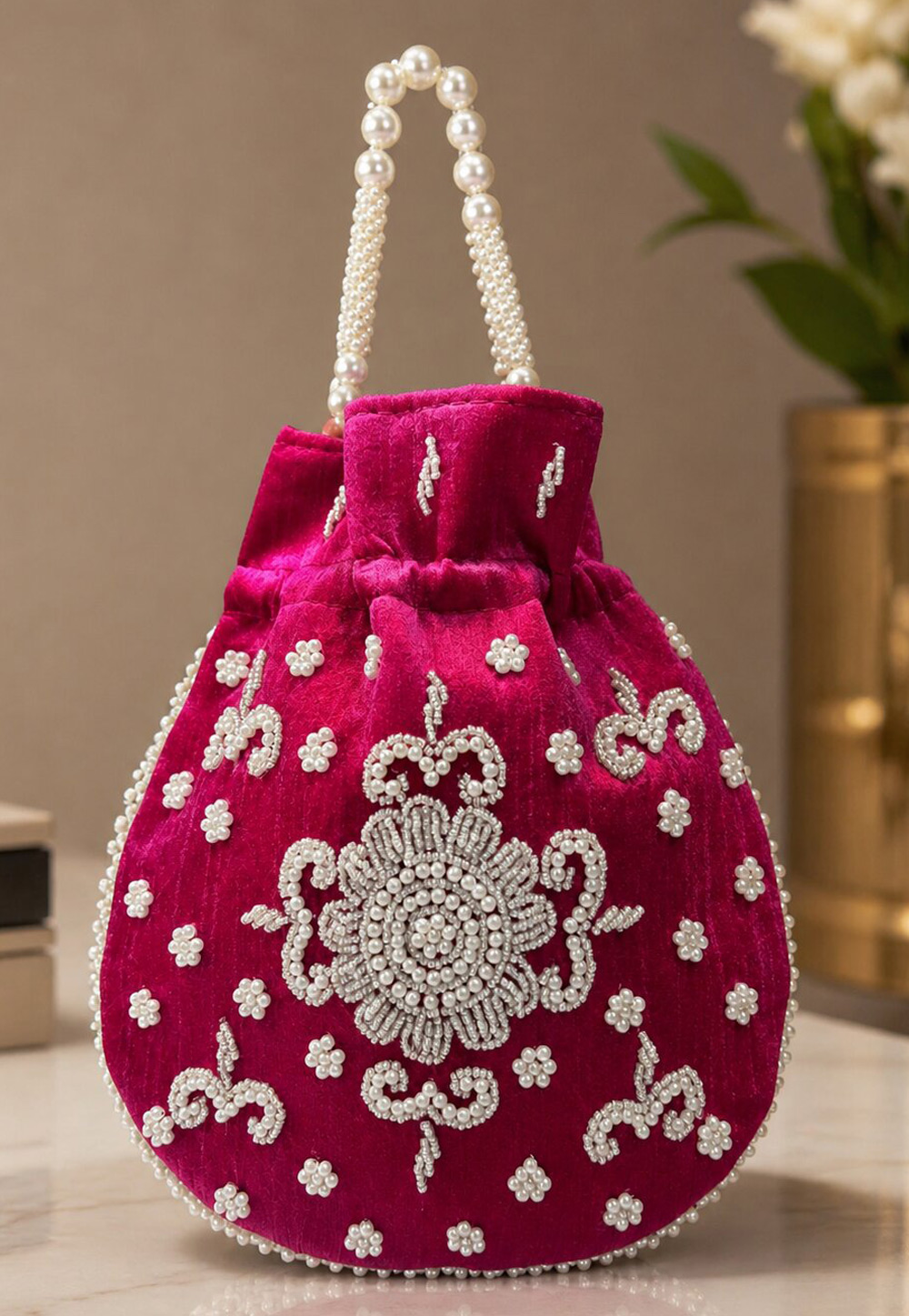 Magenta Art Silk Potli Bags 329291