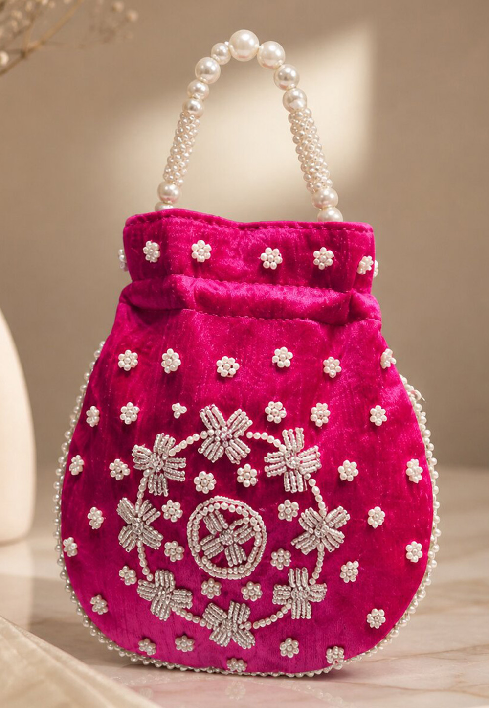 Magenta Art Silk Potli Bags 329294
