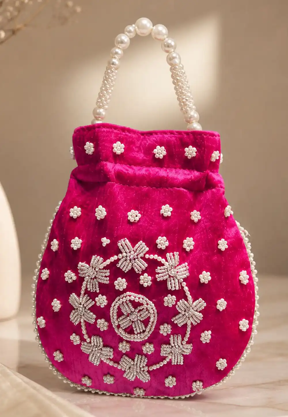 Magenta Art Silk Potli Bags 329294