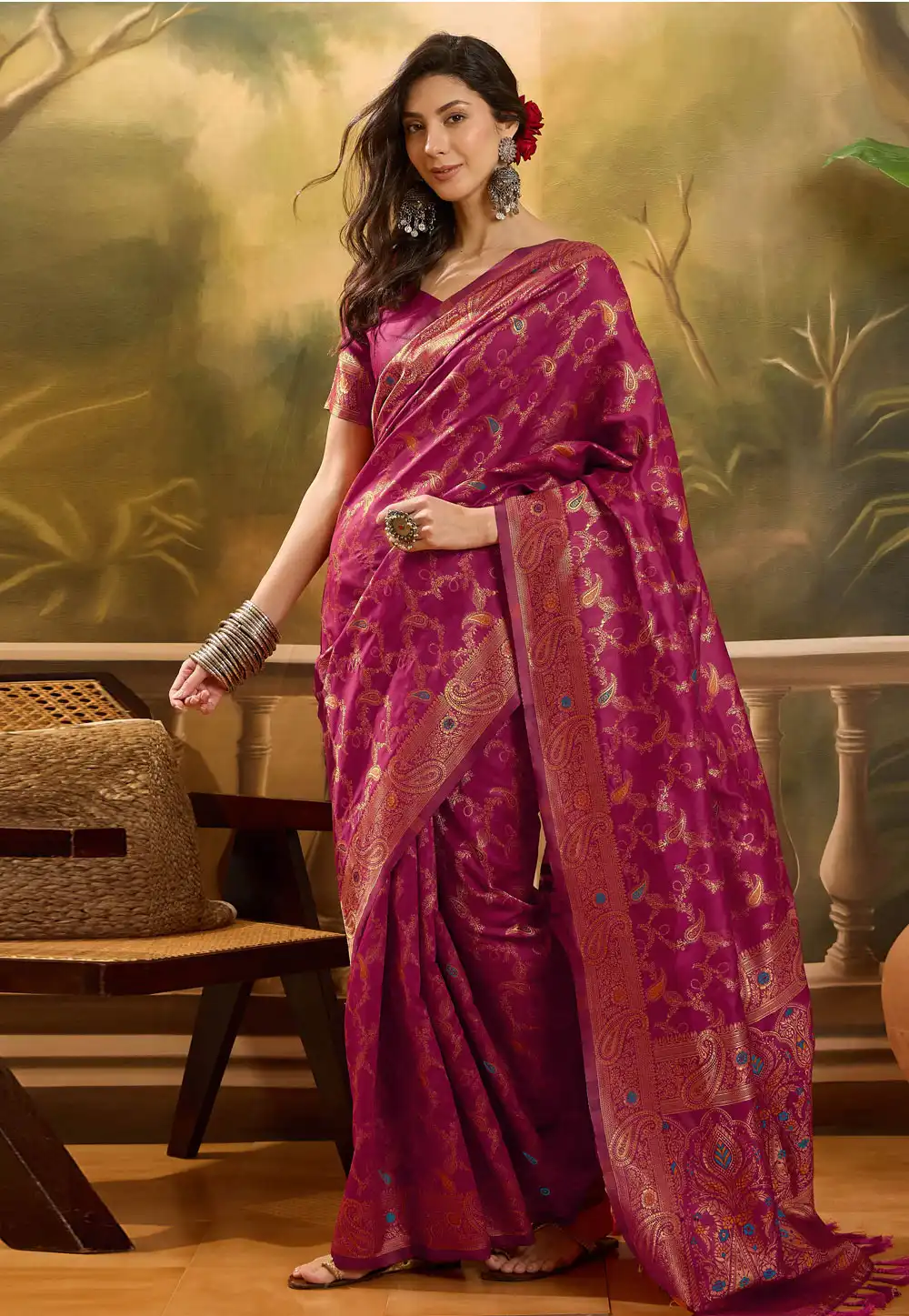 Magenta Banarasi Jacquard Saree 316764