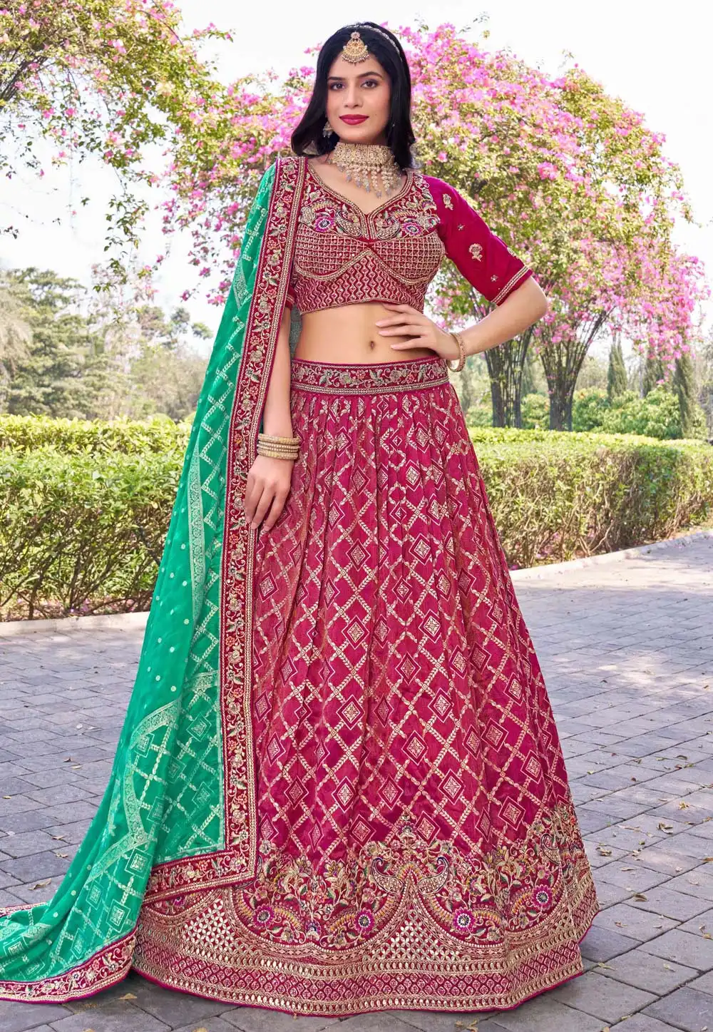Magenta Banarasi Silk Circular Lehenga Choli 307332