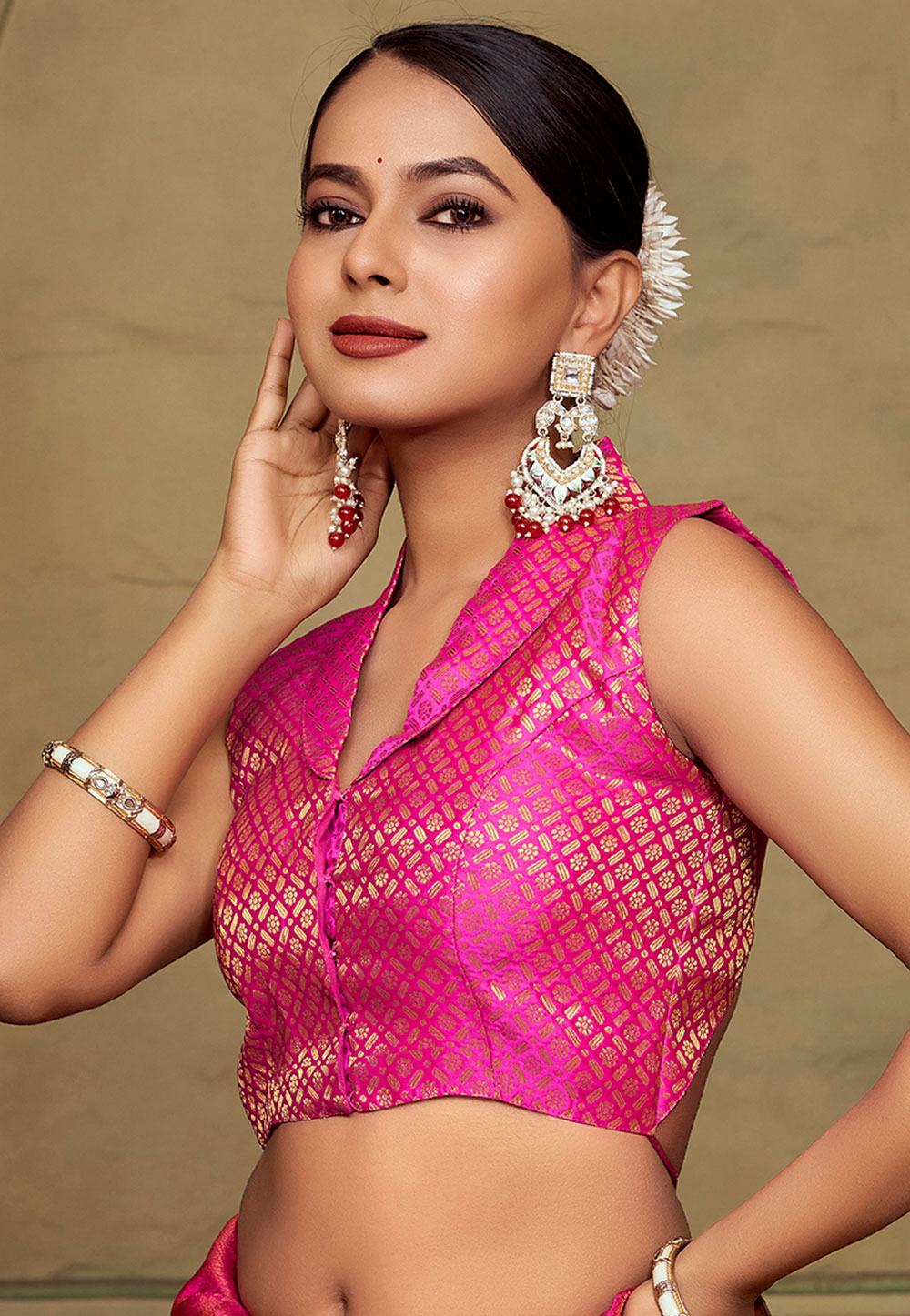 Magenta Banarasi Silk Readymade Blouse 286724