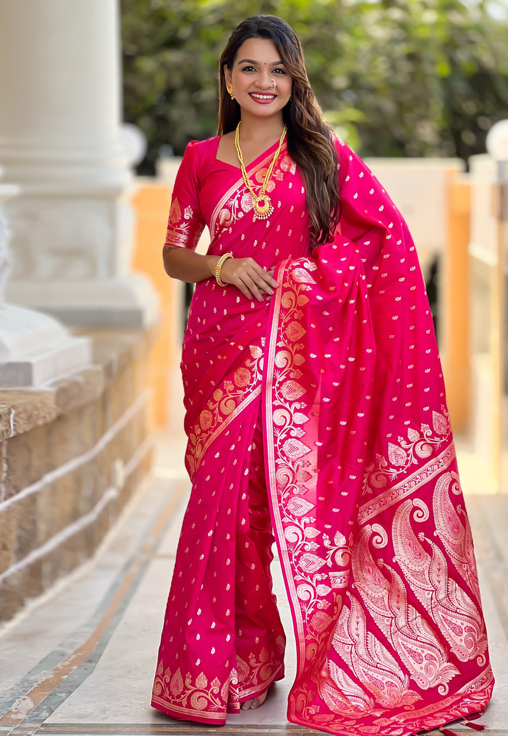 Magenta Banarasi Silk Saree 307749