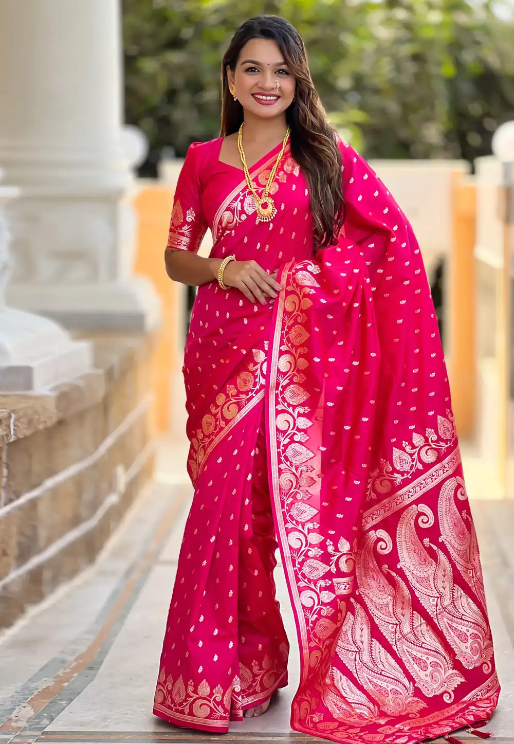 Magenta Banarasi Silk Saree 307749
