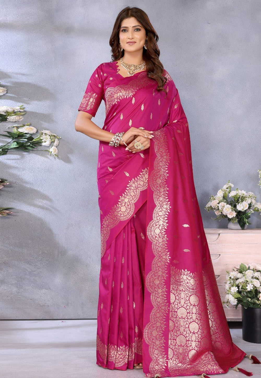 Magenta Banarasi Silk Saree 311199