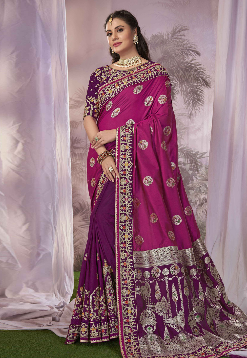 Magenta Banarasi Silk Saree 287801