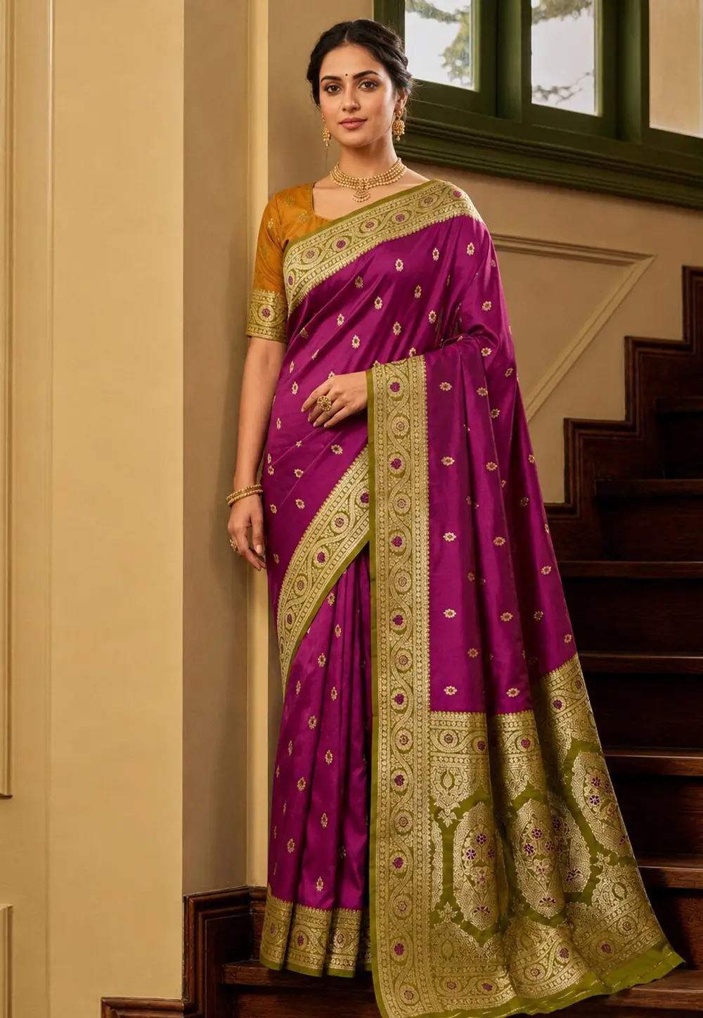 Magenta Banarasi Silk Saree 333276